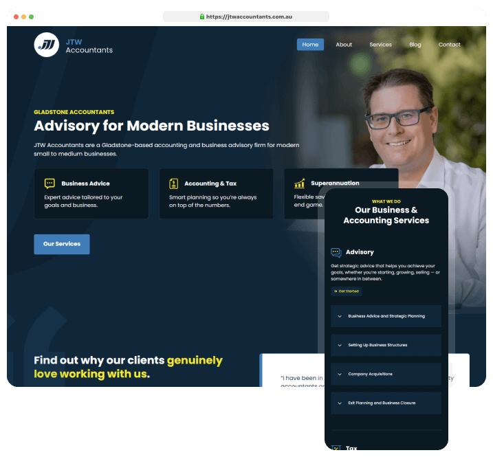 JTW Accountants website preview mockup