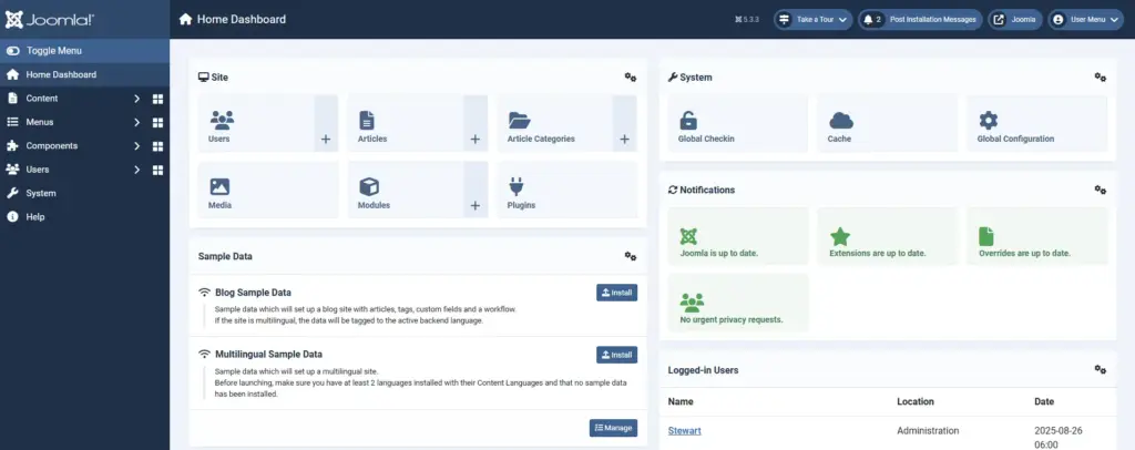 Joomla Dashboard