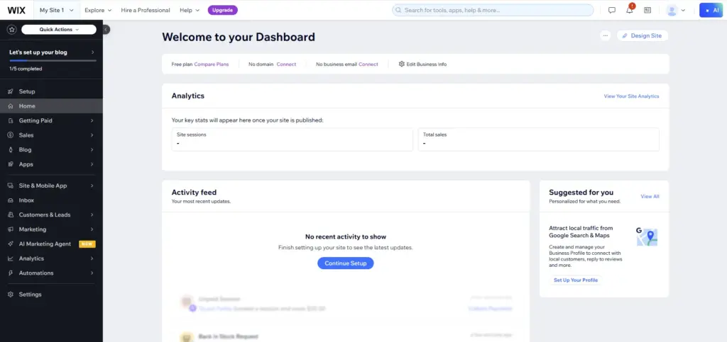 Wix Dashboard