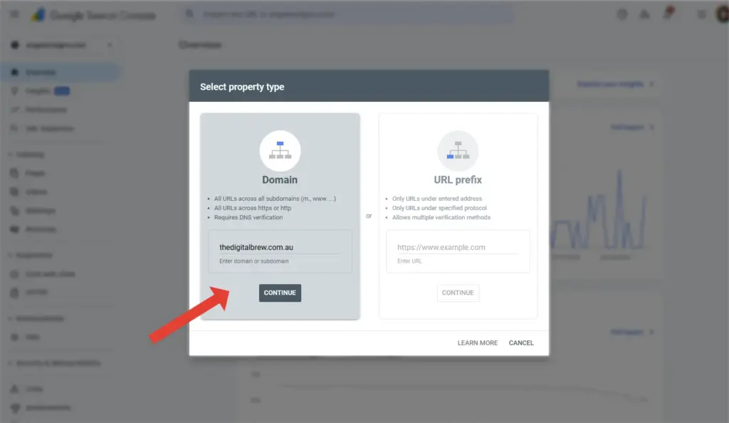 Google Search Console add domain