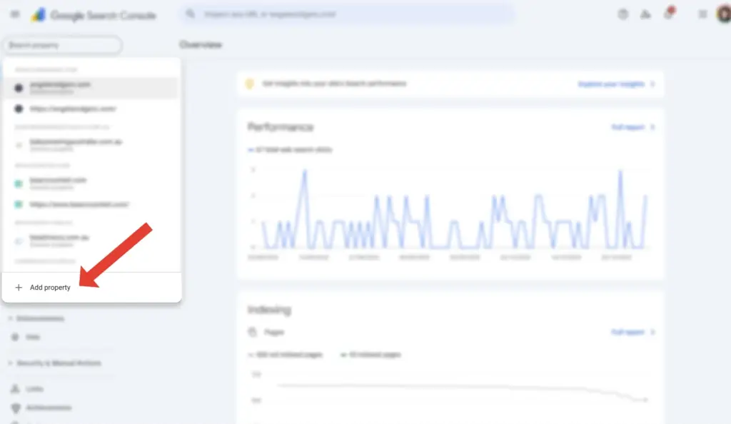 Google Search Console add property