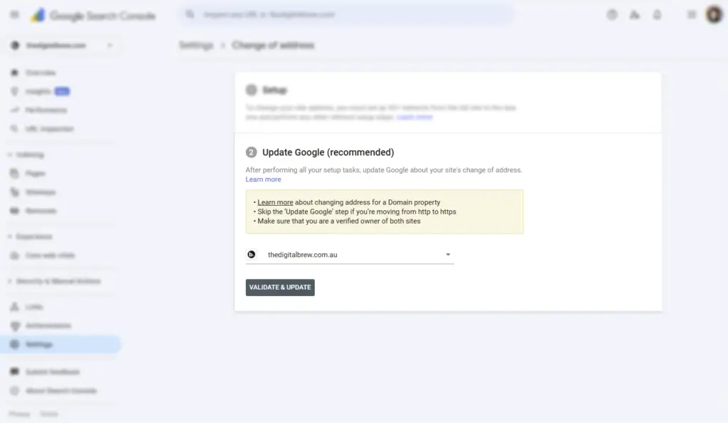 Google Search Console request change